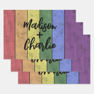 Bruiloft LGBT vlag pride  aangepaste namen Inpakpapier Vel