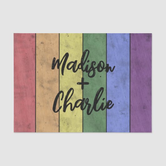 Bruiloft LGBT vlag pride aangepaste namen Tissuepapier (Voorkant)