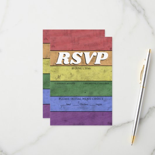 Bruiloft LGBT vlag pride  Save the Date RSVP Kaartje (Voorkant / Achterkant in situ)