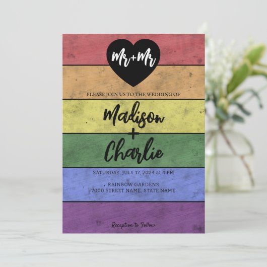 Bruiloft LGBT vlag trots  hart Mr. en Mr. Kaart (Staand voorkant)