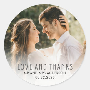 Bruiloft Liefde en Bedankt Foto Ronde Sticker