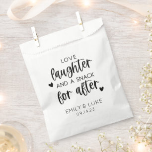 Bruiloft Liefde Lachen en Snack voor na Bedankzakje