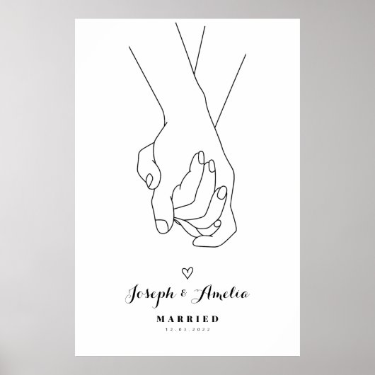 Bruiloft lijn kunst poster Handen van Liefde (Voorkant)