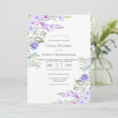 Bruiloft | Lila en roze tuinbloemen Kaart (Staand voorkant)