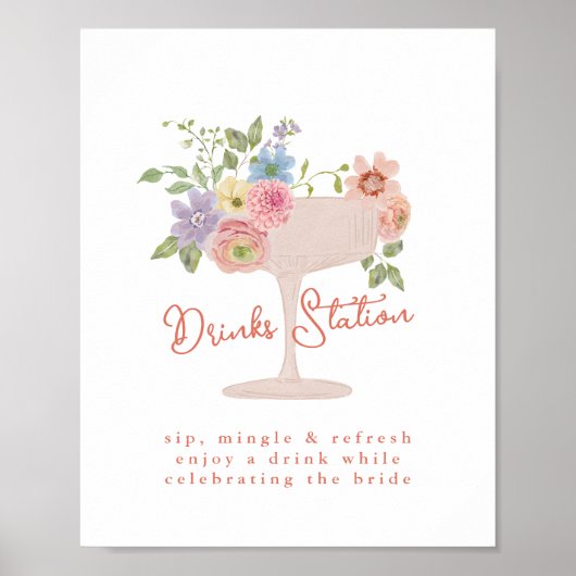 Bruiloft 'Love in Bloom' Drankstation Bord Poster (Voorkant)
