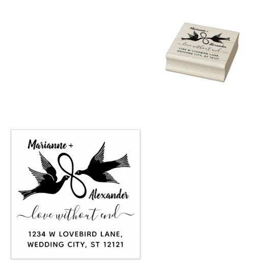 Bruiloft Lovebirds Infinity | Teruggaveadres Aange Rubberstempel (Gestempeld)