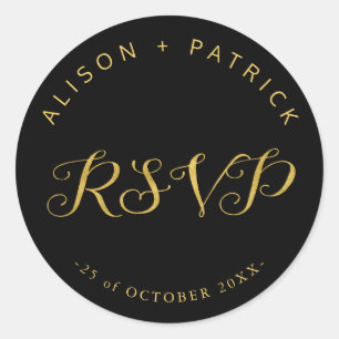 Bruiloft luxe goud zwart elegant rsvp ronde sticker