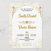 Bruiloft luxe wit en goud kaart (Voorkant / Achterkant)