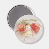 Bruiloft Magneet met tulpen, ringen en hart (Voorkant / Achterkant)