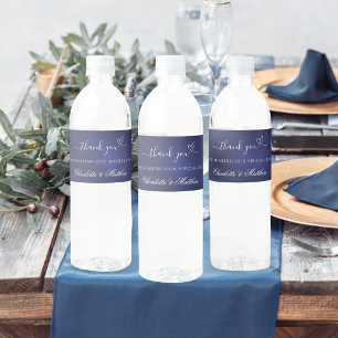 Bruiloft marine blauw wit hart dank u waterfles etiket