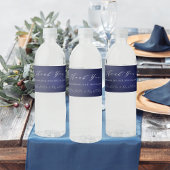 Bruiloft marineblauw modern script dank u waterfles etiket