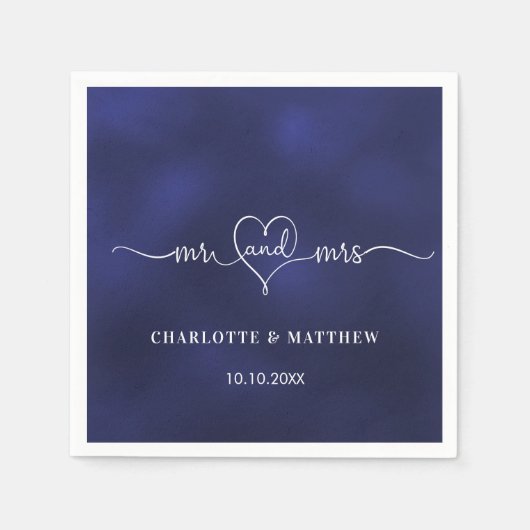 Bruiloft marineblauw mr mrs hart script eenvoudig servet (Voorkant)