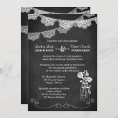Bruiloft | Mason Jar, Lace Bunting | Chalkboard Kaart (Voorkant / Achterkant)