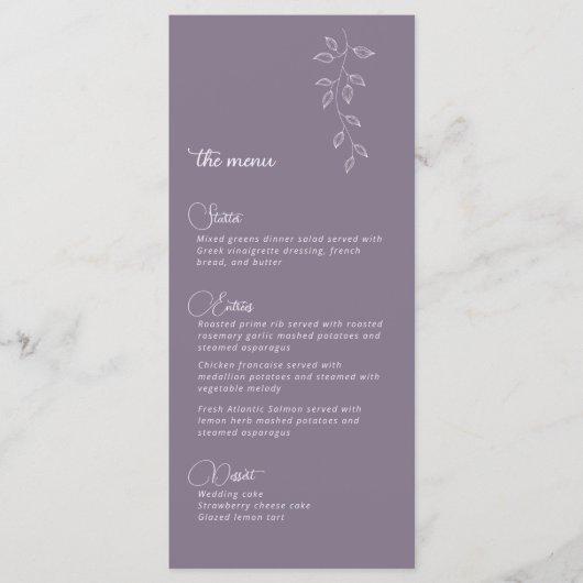 Bruiloft Menu Botanisch & Violet (Voorkant)