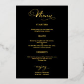 Bruiloft Menu Eenvoudig Elegant Zwart Goud Folie Uitnodiging (Voorkant)
