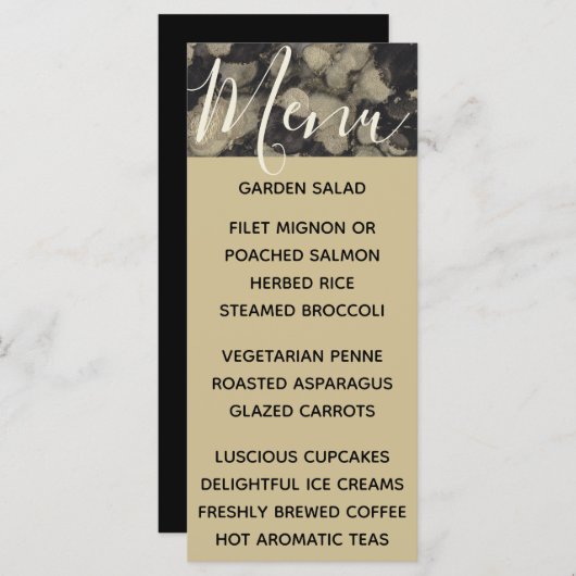 Bruiloft Menu Kaart Elegant Goud en Zwart (Voorkant / Achterkant)