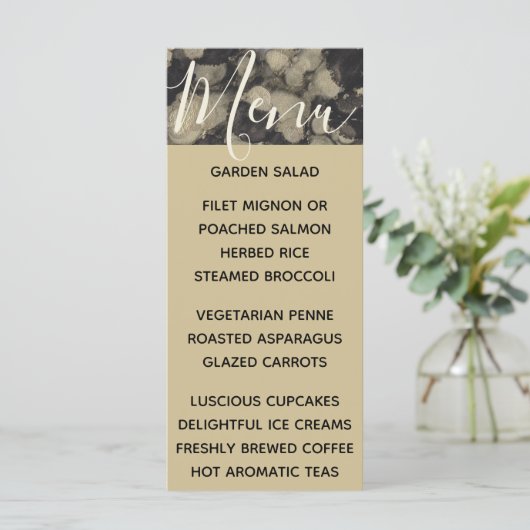 Bruiloft Menu Kaart Elegant Goud en Zwart (Staand voorkant)