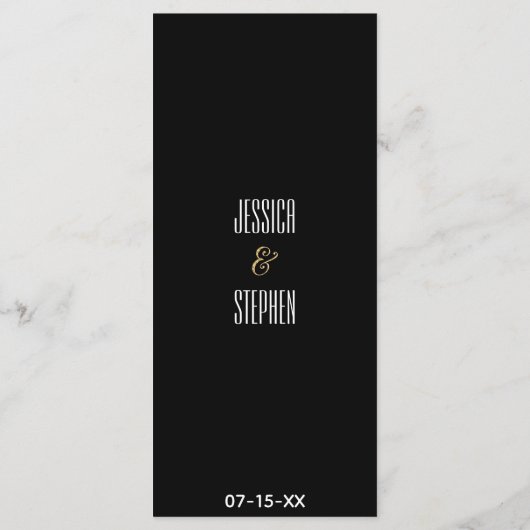 Bruiloft Menu Kaart Elegant Goud en Zwart (Achterkant)