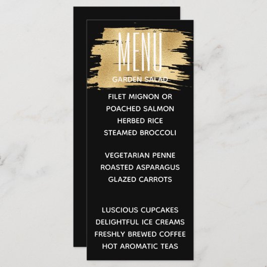 Bruiloft Menu Kaart Elegant Goud en Zwart (Voorkant / Achterkant)