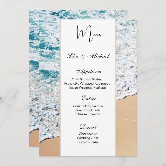 Bruiloft Menu Kaart Strand Thema (Voorkant / Achterkant)