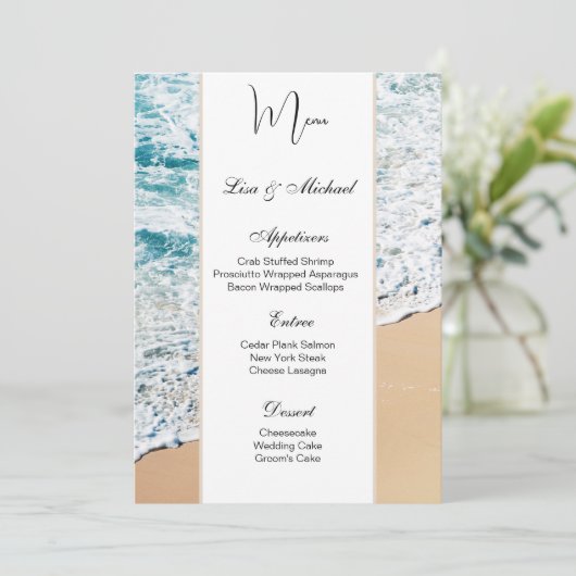 Bruiloft Menu Kaart Strand Thema (Staand voorkant)