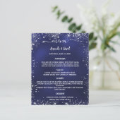 Bruiloft Menu marine blauw wit glitter (Staand voorkant)