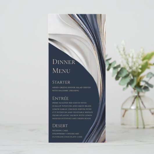 Bruiloft Menu-Modern Abstract Blauw Wit Goud- Menu (Staand voorkant)