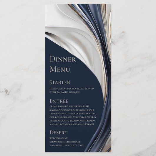 Bruiloft Menu-Modern Abstract Blauw Wit Goud- Menu (Voorkant)
