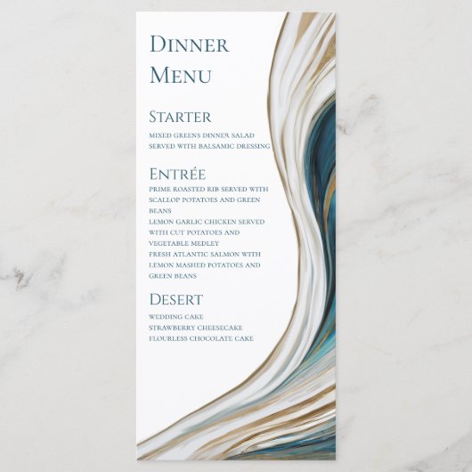 Bruiloft Menu-Modern -Blauw en Goud- Menu (Voorkant)