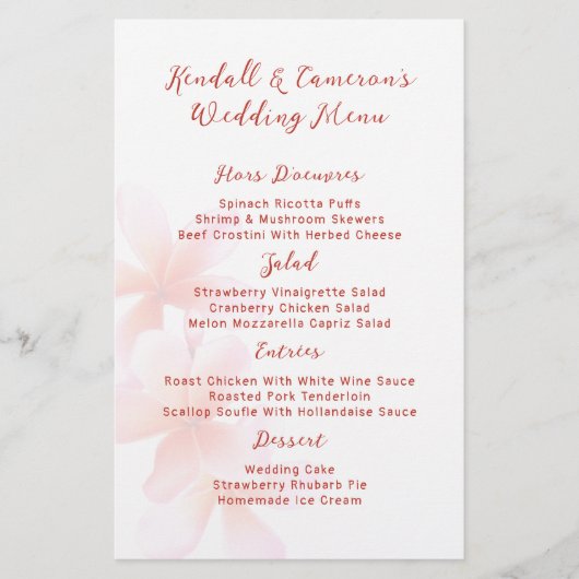 Bruiloft Menu Sjabloon Frangipani Achtergrond (Voorkant)