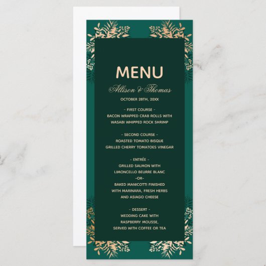 Bruiloft Menu Smaragd gouden kruid (Voorkant / Achterkant)