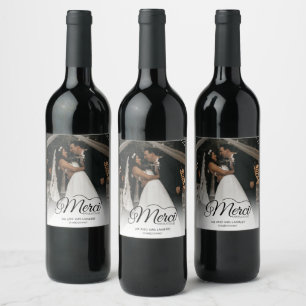 Bruiloft Merci Beaucoup Foto Favor Wijn Etiket