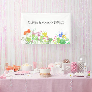Bruiloft met bloemen spandoek