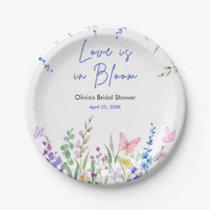 Bruiloft met bloemige lente liefde in bloei papieren bordje