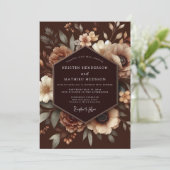 Bruiloft met bruine bloemen in rustieke stijl kaart (Staand voorkant)