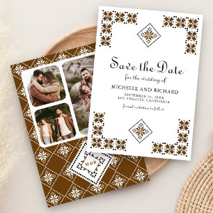 Bruiloft met bruine en zwarte Oekraïense borduurwe Save The Date