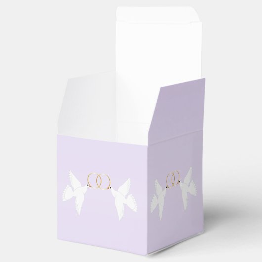 Bruiloft met duiven ontwerp in lila kleur bedankdoosjes (Geopend)