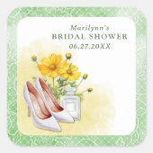 Bruiloft met gele bloemen vierkante sticker (Voorkant)