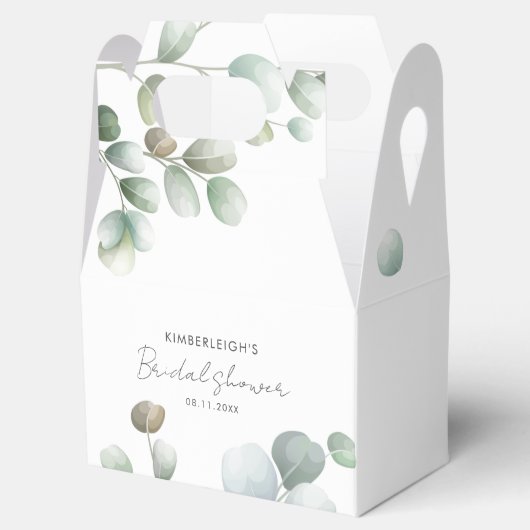 Bruiloft met groene eucalyptus script bedankdoosjes (Geopend)