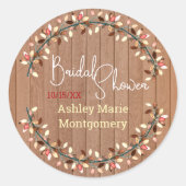 Bruiloft met herfstkrans van rustiek hout op maat ronde sticker (Voorkant)