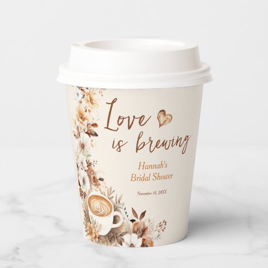 Bruiloft met Koffie Thema: Love is Brewing Papieren Bekers (Achterkant)