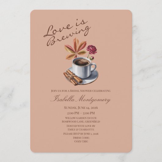 Bruiloft met 'Love Is Brewing' thema herfst koffie Kaart (Voorkant)