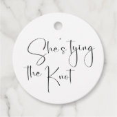 Bruiloft Met Modern Script Zij Knoop De Knoop Bedankjes Labels (Voorkant)