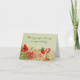 Bruiloft met rode klaproos bloem bloemen bedankje  bedankkaart