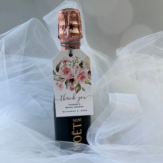 Bruiloft met roze rozen cadeaulabel