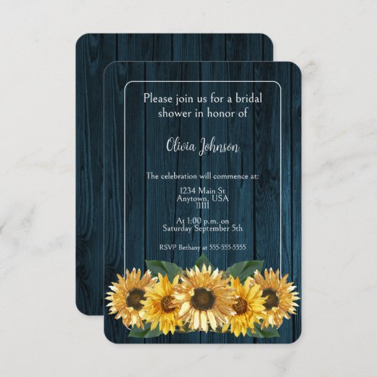 Bruiloft met Rustieke Blauwe Zonnebloem Kaart (Voorkant / Achterkant)