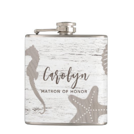 Bruiloft met strandthema houtnerf heupfles