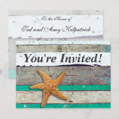 Bruiloft met strandthema zeester rustiek kaart (Voorkant / Achterkant)