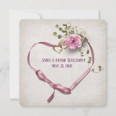 bruiloft met verlenging roze linthart met ringen kaart (Voorkant)