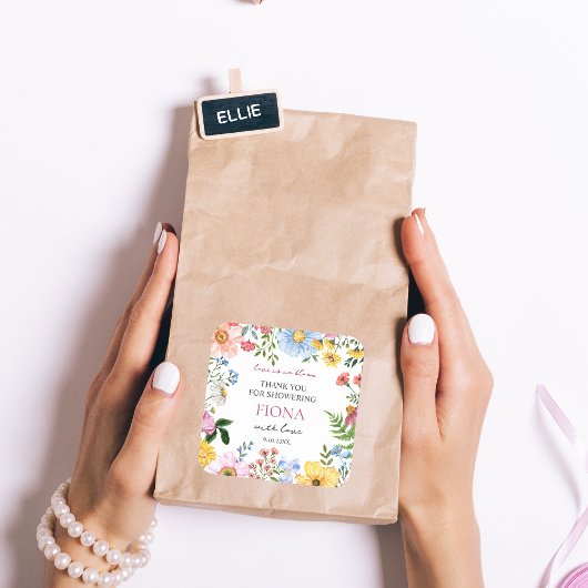 Bruiloft met wilde bloemen dank je wel vierkante sticker